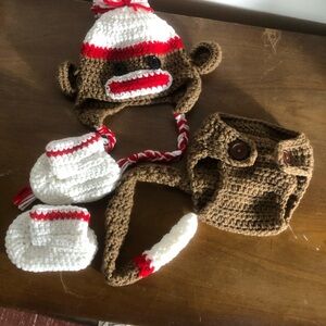 Handmade sock monkey crochet baby infant outfit newborn